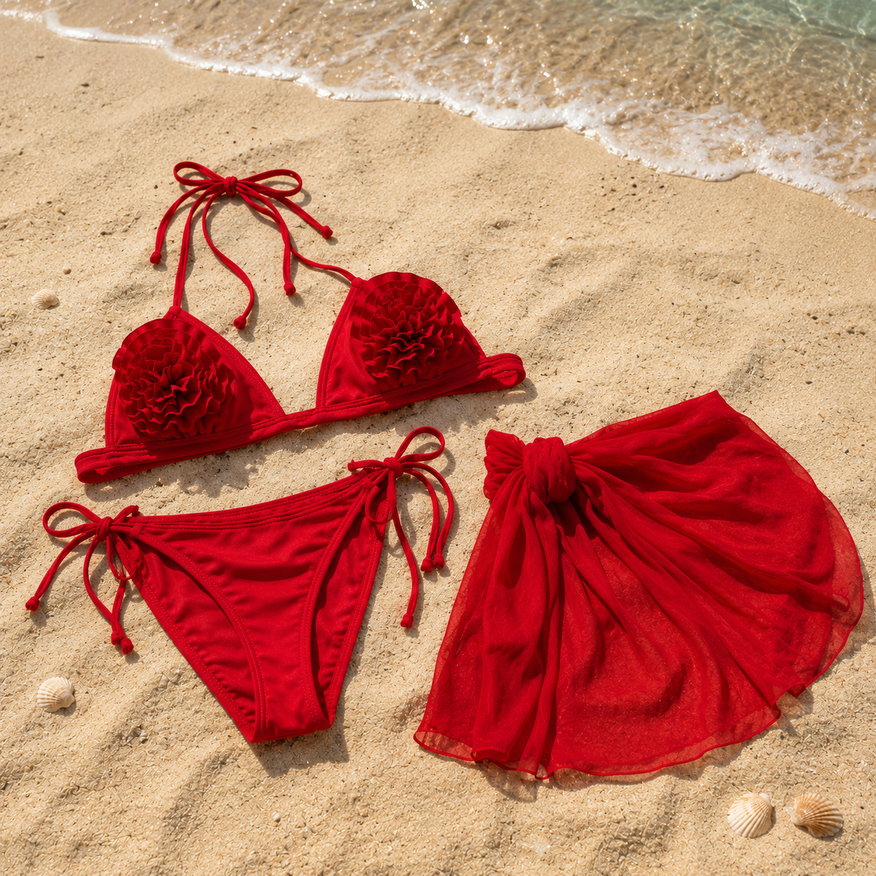 Bikini Rosso 3 Pezzi con Pareo – Eleganza e Femminilità per l’Estate