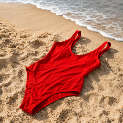 Costume Intero Rosso Eleganza Riviera – Design Minimal con Scollo Classico